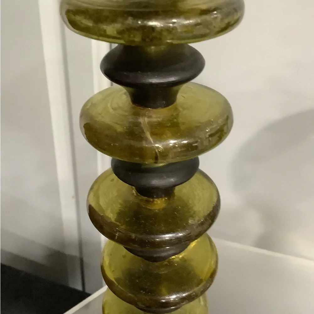 Z Gallerie Bronze and Olive Candle Hand Blown Glass Candle Sticks Holders